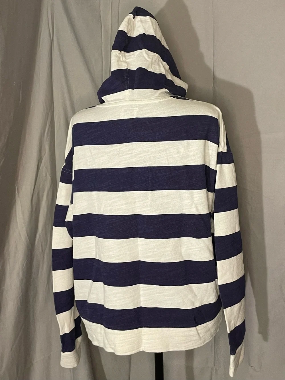 J. Crew 100% Cotton Navy and White Striped Hoodie
